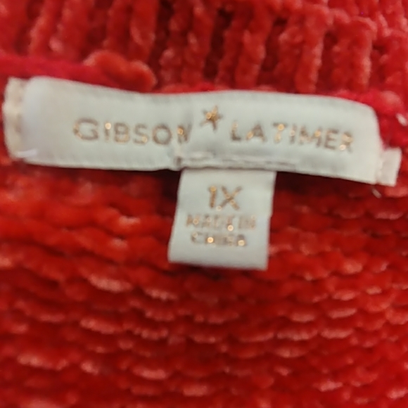 Gibson Latimer Red Chenille Cold Shoulder Sweater - Picture 8 of 8